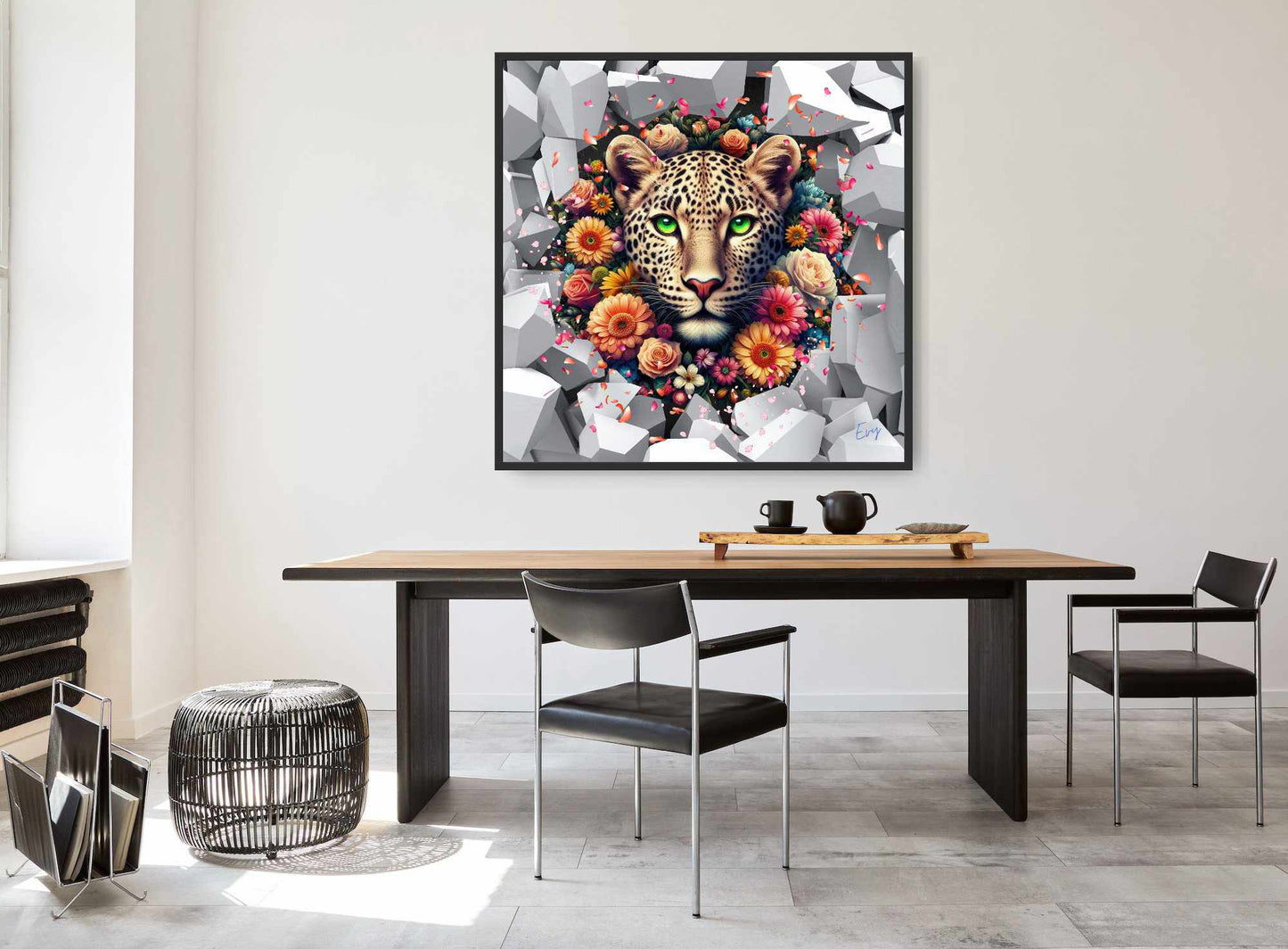 Kunstwerk: Majestic Leopard Acrylic Print - 'Breek uit de wildernis en bloei in volle glorie' - Evy's Bloom Art