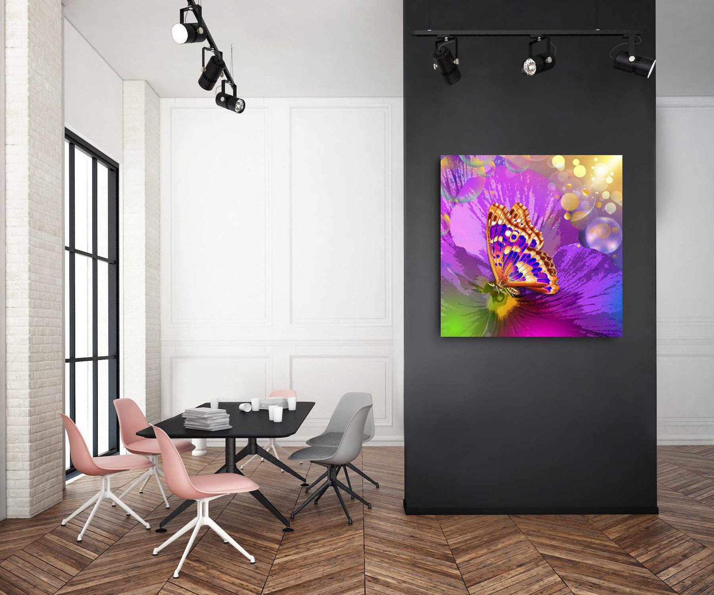 Kunstwerk: "Magische Vlinder op Bloem" Canvasprint Glanzend 3D - Evy's Bloom Art