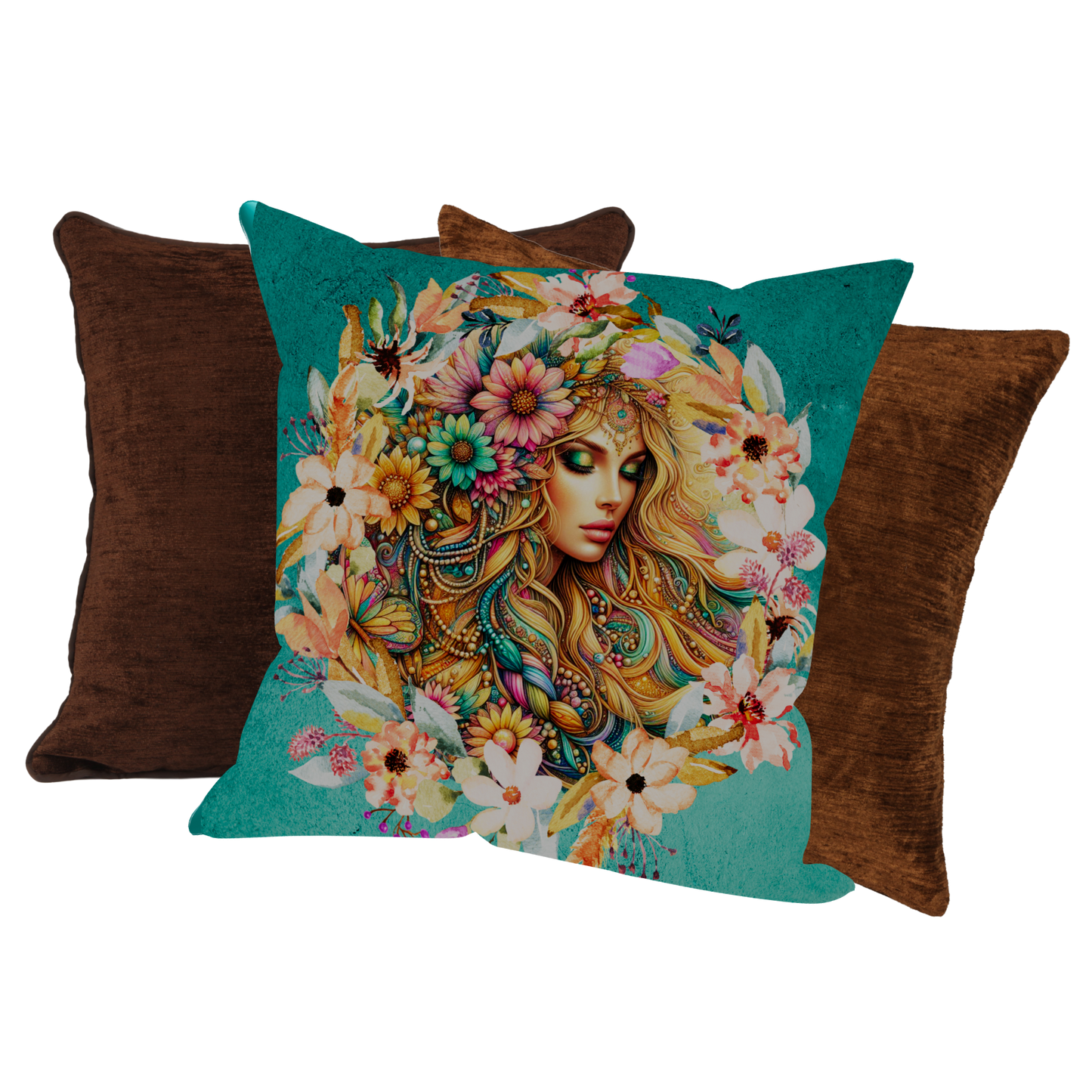 Boho Soul in Turquoise – Sierkussens vol Vrouwelijke Energie & Bloemenkracht - Evy's Bloom Art