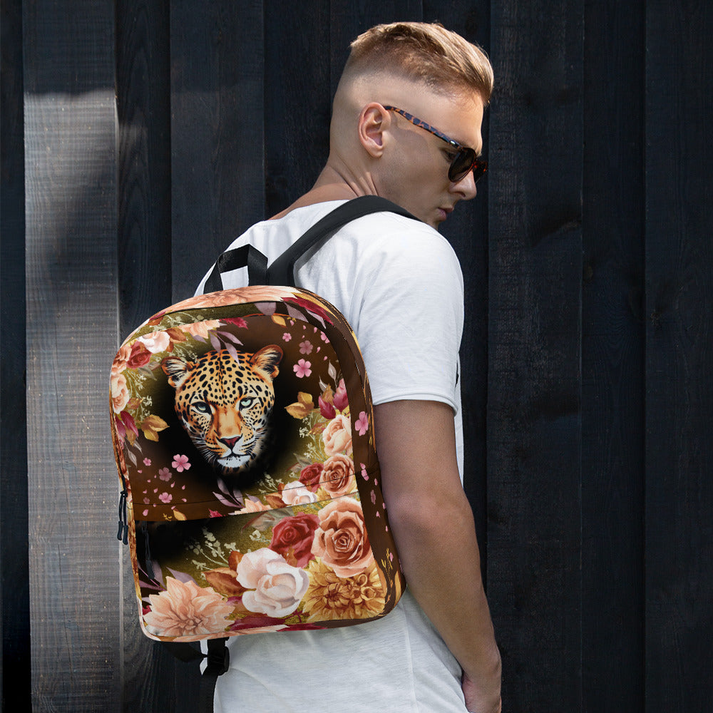 Draagtas: "Wild Bloom – Rugzak met Luipaardkop en Bloemen door Evy's Bloom Art" - Evy's Bloom Art
