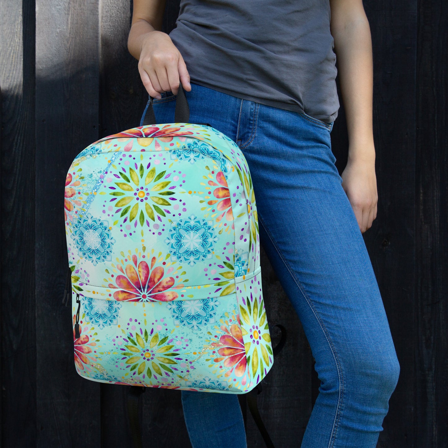 Draagtas: "Boho Chic Rugzak - Turquoise met Mandala's" Evy's Bloom Art - Evy's Bloom Art