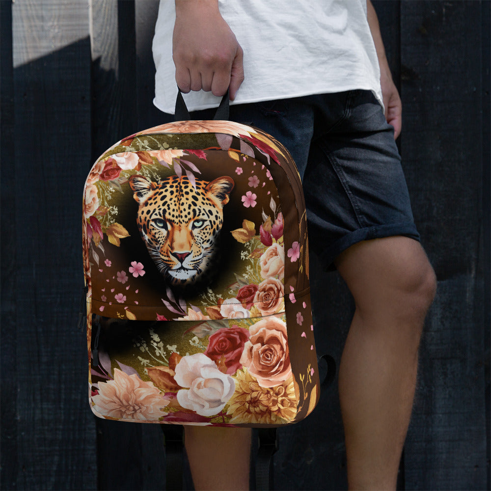 Draagtas: "Wild Bloom – Rugzak met Luipaardkop en Bloemen door Evy's Bloom Art" - Evy's Bloom Art