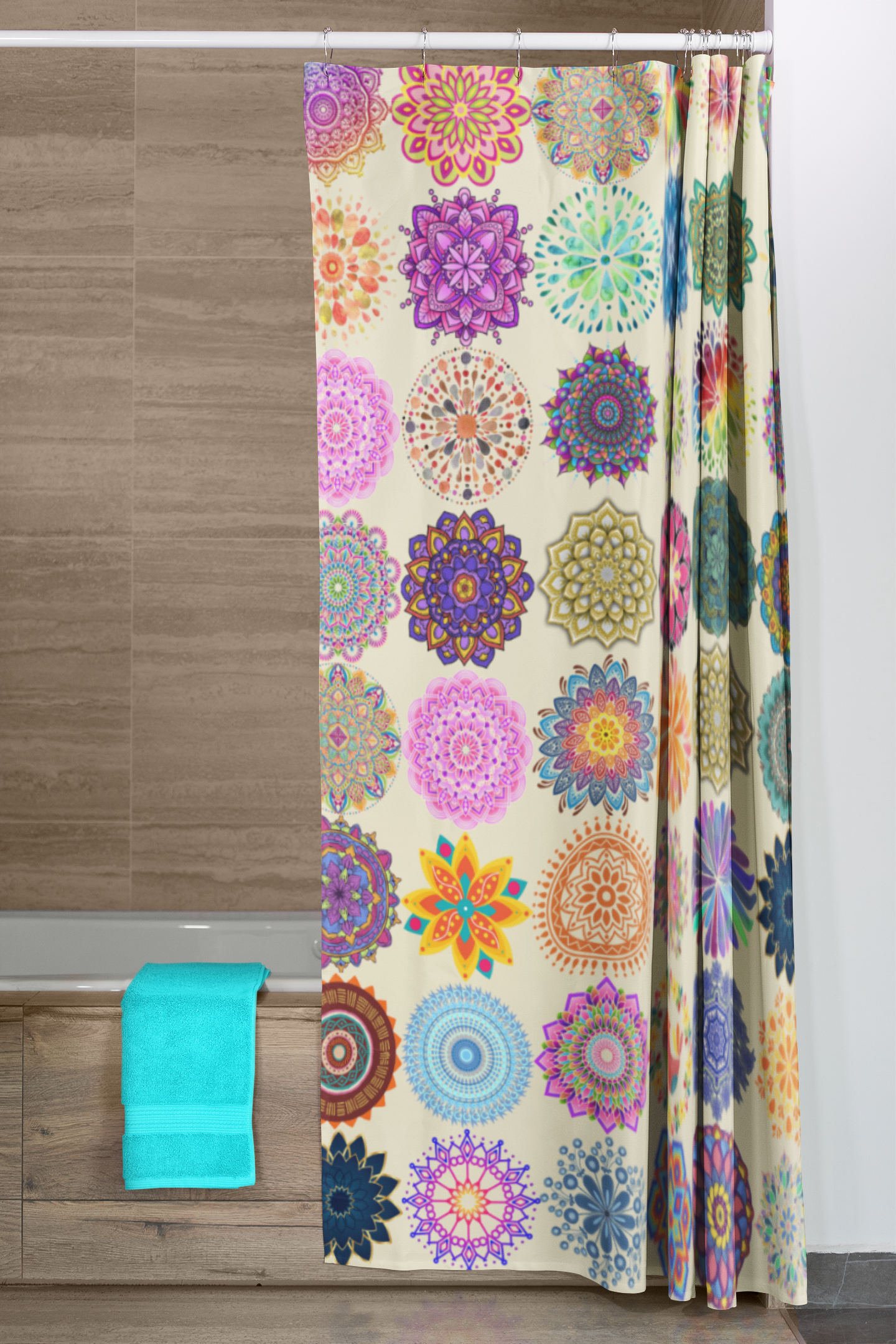 Extra aanbod: Mandala Harmonie – Uniek Douchegordijn door Evy’s Bloom Art