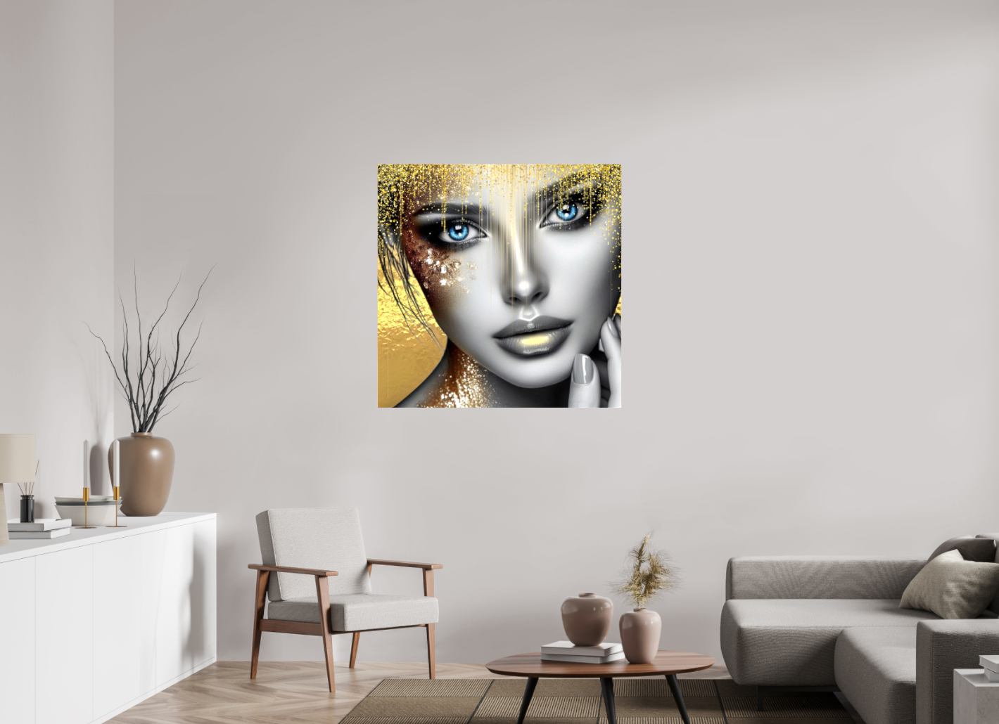 Kunstwerk: "Stralende Ogen, Gouden Glorie" Canvasprint Glanzend 3D - Evy's Bloom Art