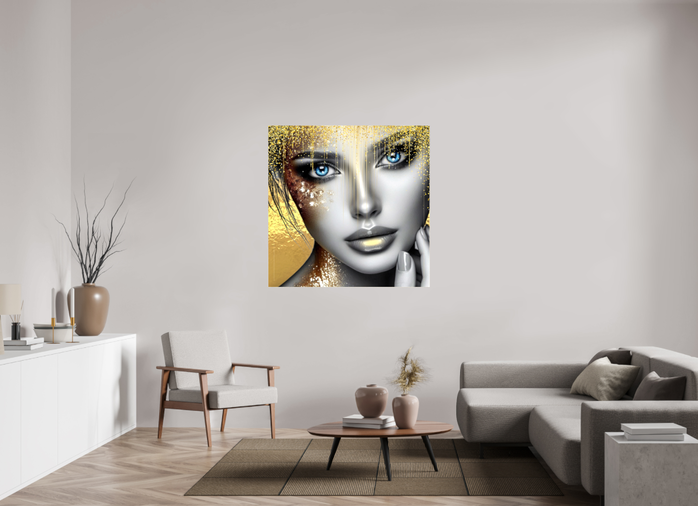 Kunstwerk: "Stralende Ogen, Gouden Glorie" Canvasprint Glanzend 3D - Evy's Bloom Art
