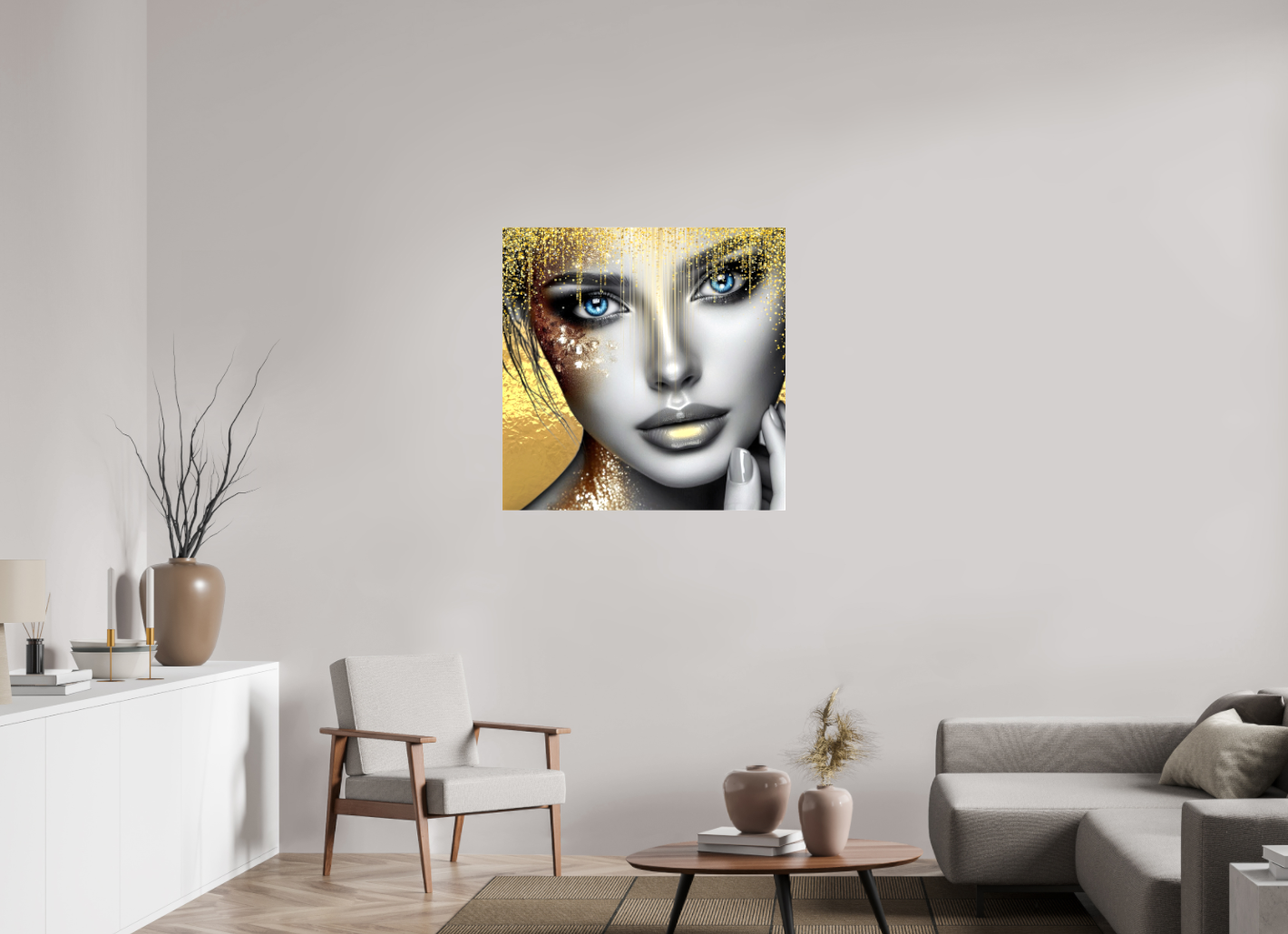 Kunstwerk: "Stralende Ogen, Gouden Glorie" Canvasprint Glanzend 3D - Evy's Bloom Art