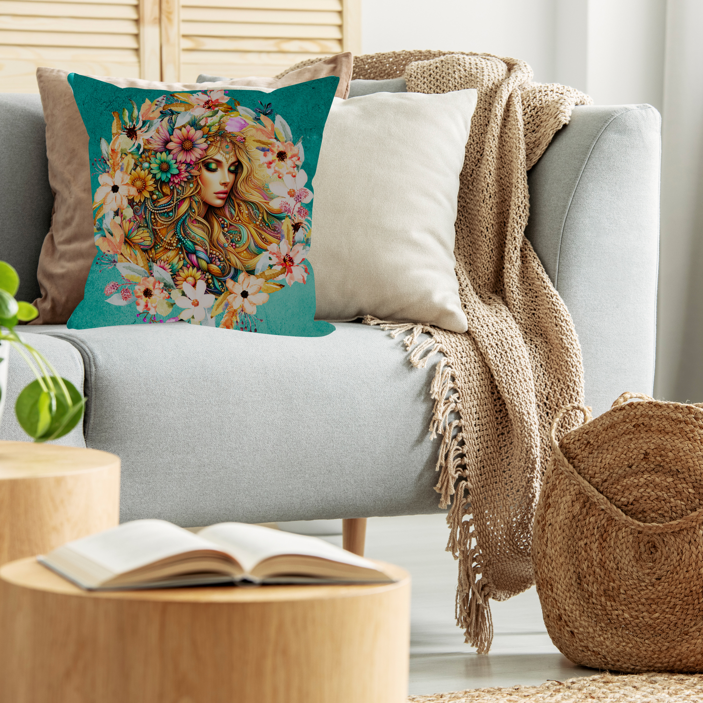 Boho Soul in Turquoise – Sierkussens vol Vrouwelijke Energie & Bloemenkracht - Evy's Bloom Art