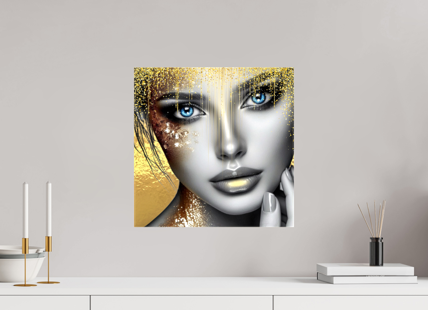 Kunstwerk: "Stralende Ogen, Gouden Glorie" Canvasprint Glanzend 3D - Evy's Bloom Art
