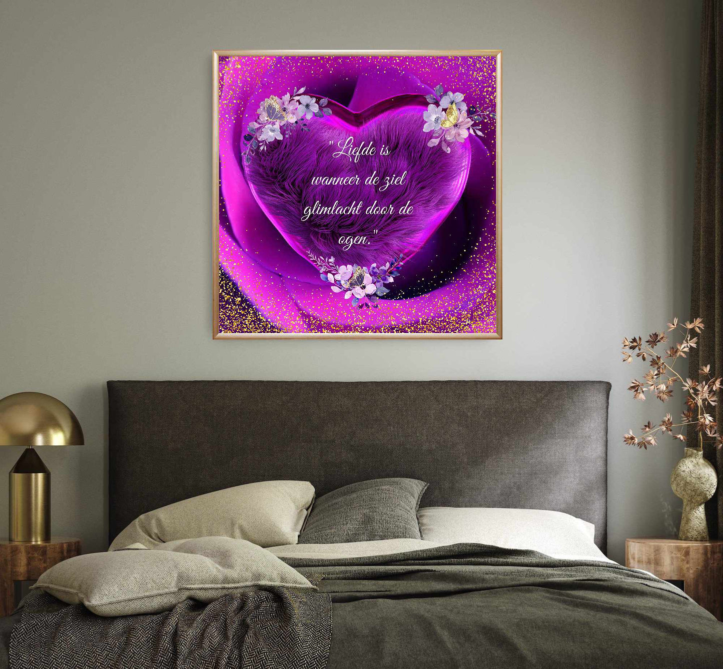 Mounted Framed Poster – 'Liefde is wanneer je ziel glimlacht door de ogen' Evy's Bloom Art