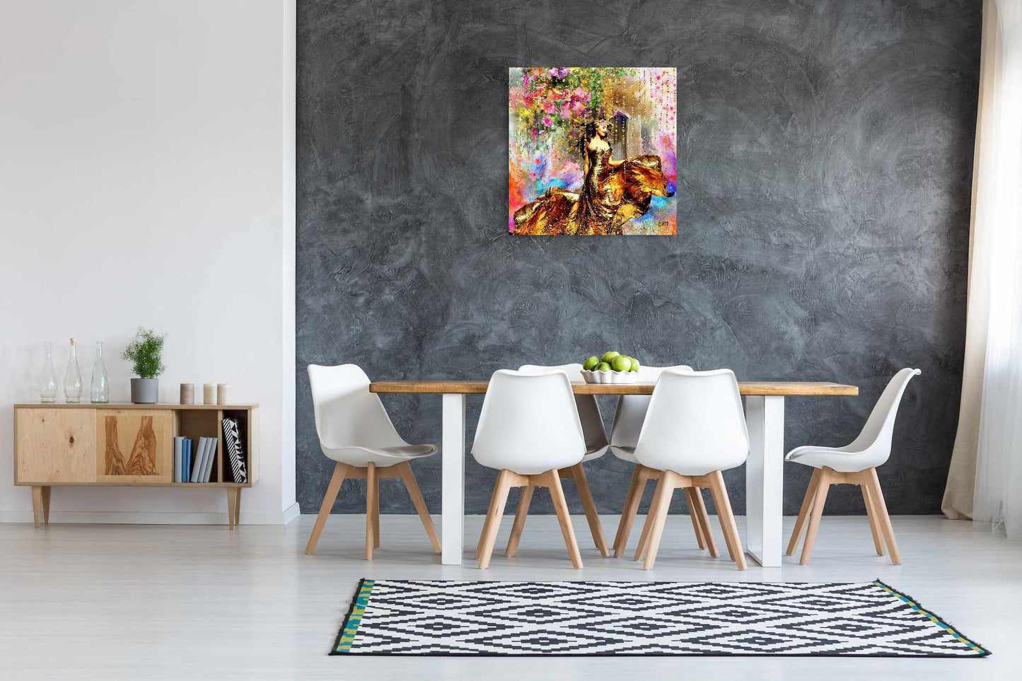 Kunstwerk: Gouden Elegantie in Bloemenpracht – Luxe Acrylprint van Evy's Bloom Art