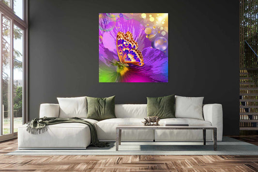 Kunstwerk: Magische Vlinder op Bloem - Acryl Print voor aan de Muur - Evy's Bloom Art