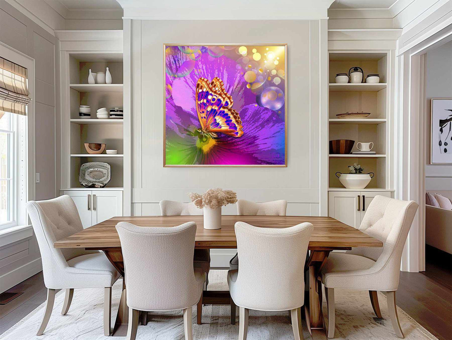 Kunstwerk: "Magische Vlinder op Bloem" Canvasprint Glanzend 3D