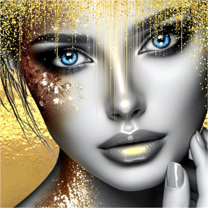 Kunstwerk: "Stralende Ogen, Gouden Glorie" Canvasprint Glanzend 3D - Evy's Bloom Art