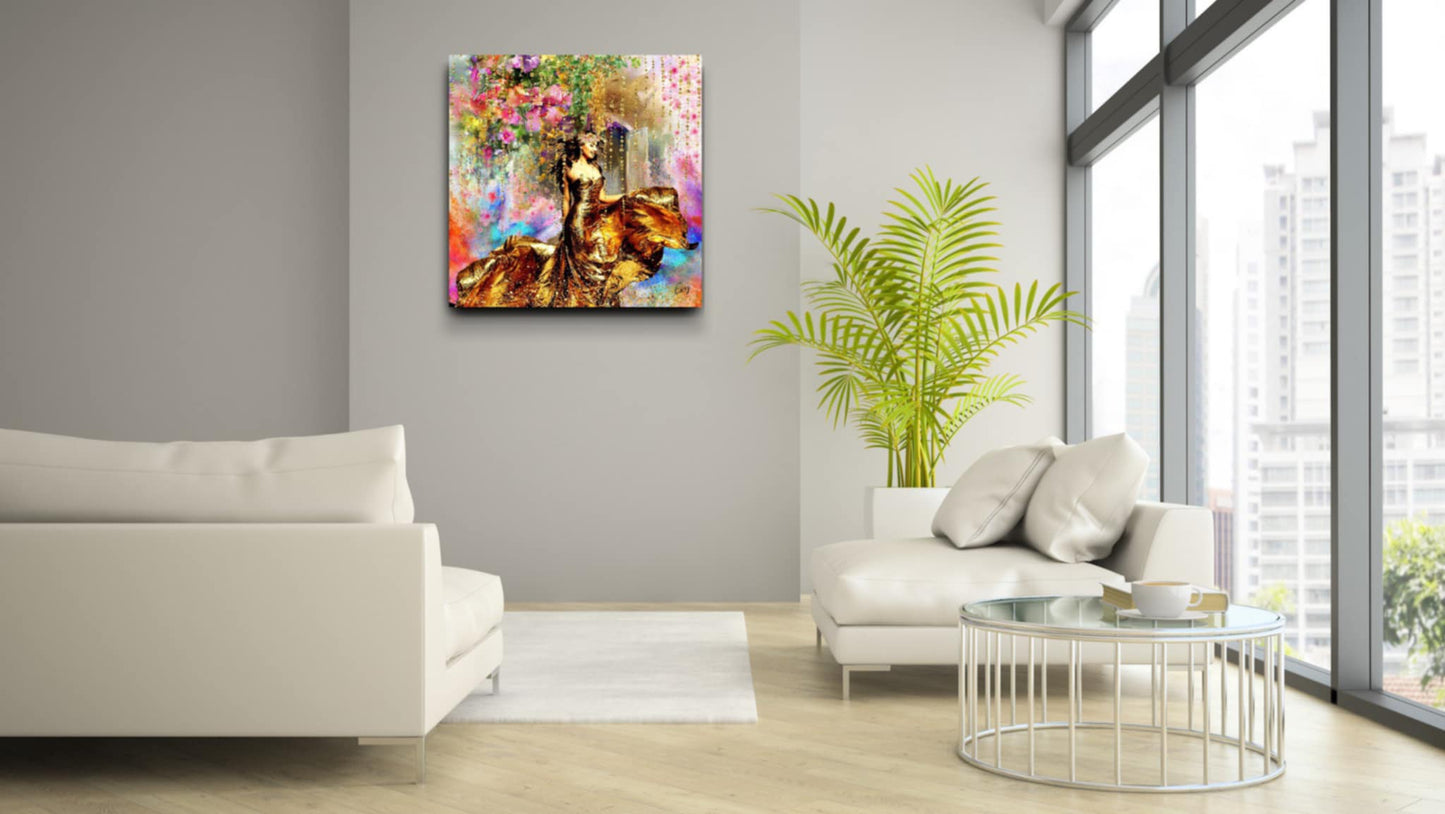 Kunstwerk: ✨ Gouden Elegantie in Bloemenpracht – Waar luxe, vrouwelijkheid en natuur samenkomen - Evy's Bloom Art