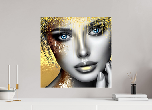 Kunstwerk: "Stralende Ogen, Gouden Glorie" Canvasprint Glanzend 3D - Evy's Bloom Art