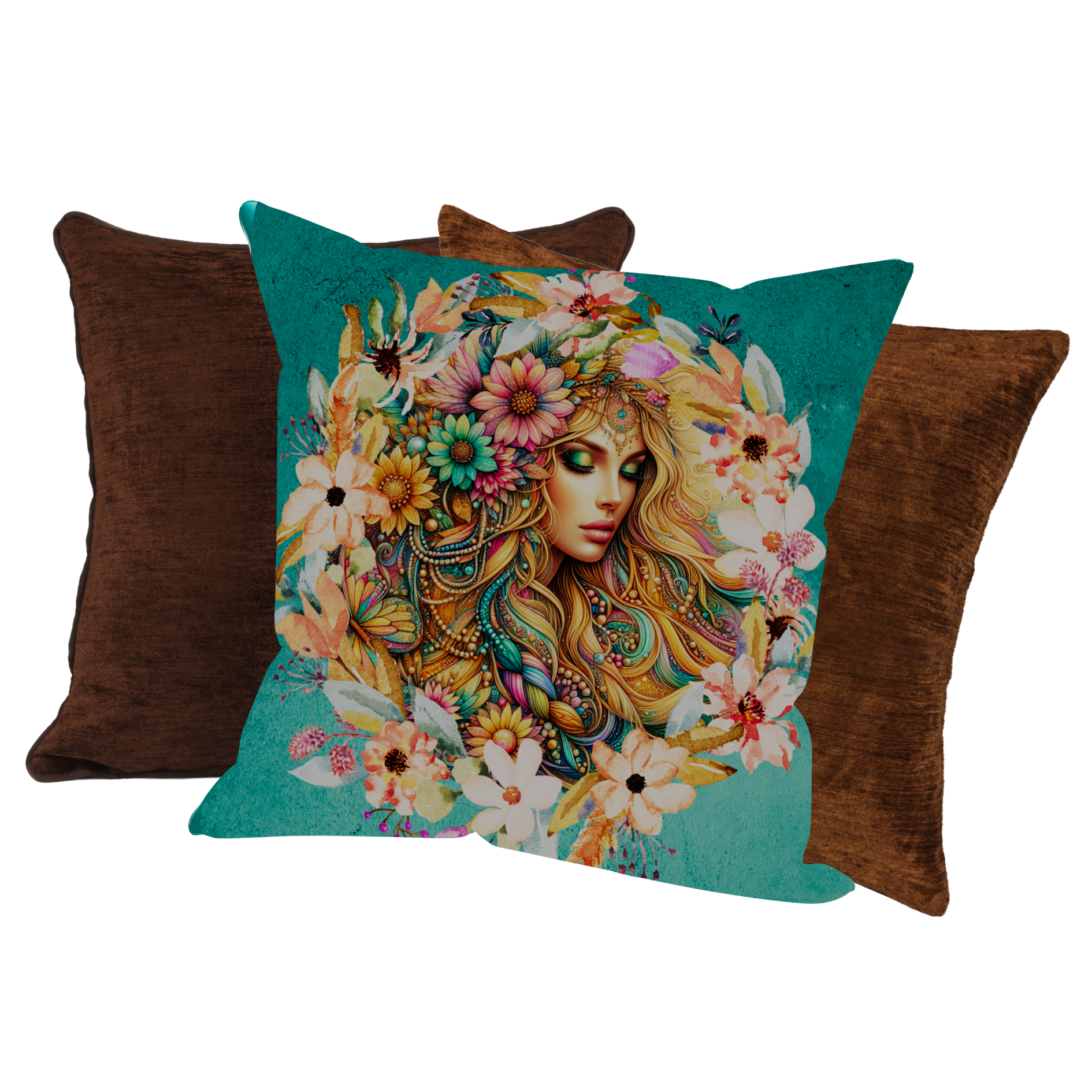 Boho Soul in Turquoise – Sierkussens vol Vrouwelijke Energie & Bloemenkracht - Evy's Bloom Art