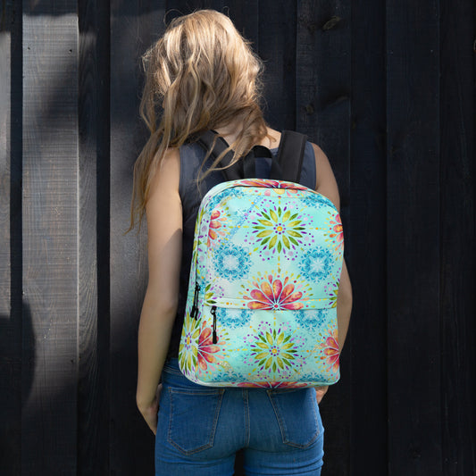 Draagtas: "Boho Chic Rugzak - Turquoise met Mandala's" Evy's Bloom Art - Evy's Bloom Art