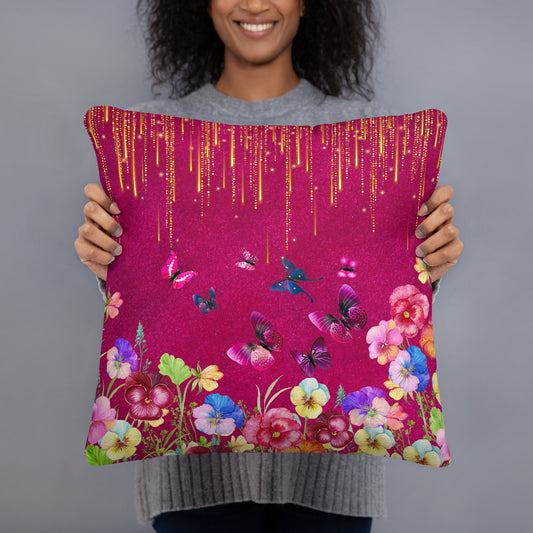 Sierkussens: "Elegantie in Bloei - Luxe Kussens met Vlinders en Gouden Accenten" - Evy's Bloom Art