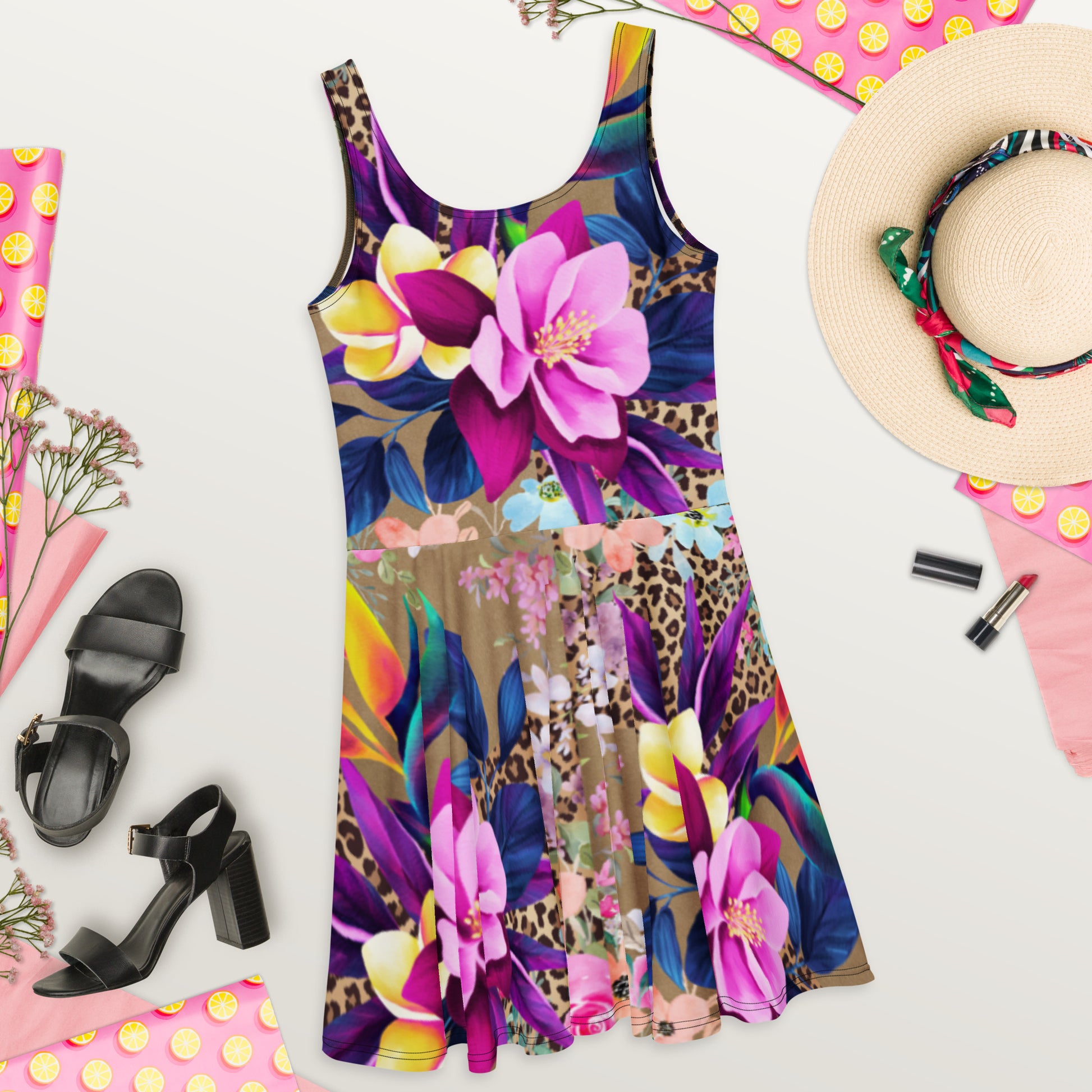 Jurken: "Wild Elegance – Unieke Kleurrijke Skaterjurk door Evy's Bloom Art" - Evy's Bloom Art