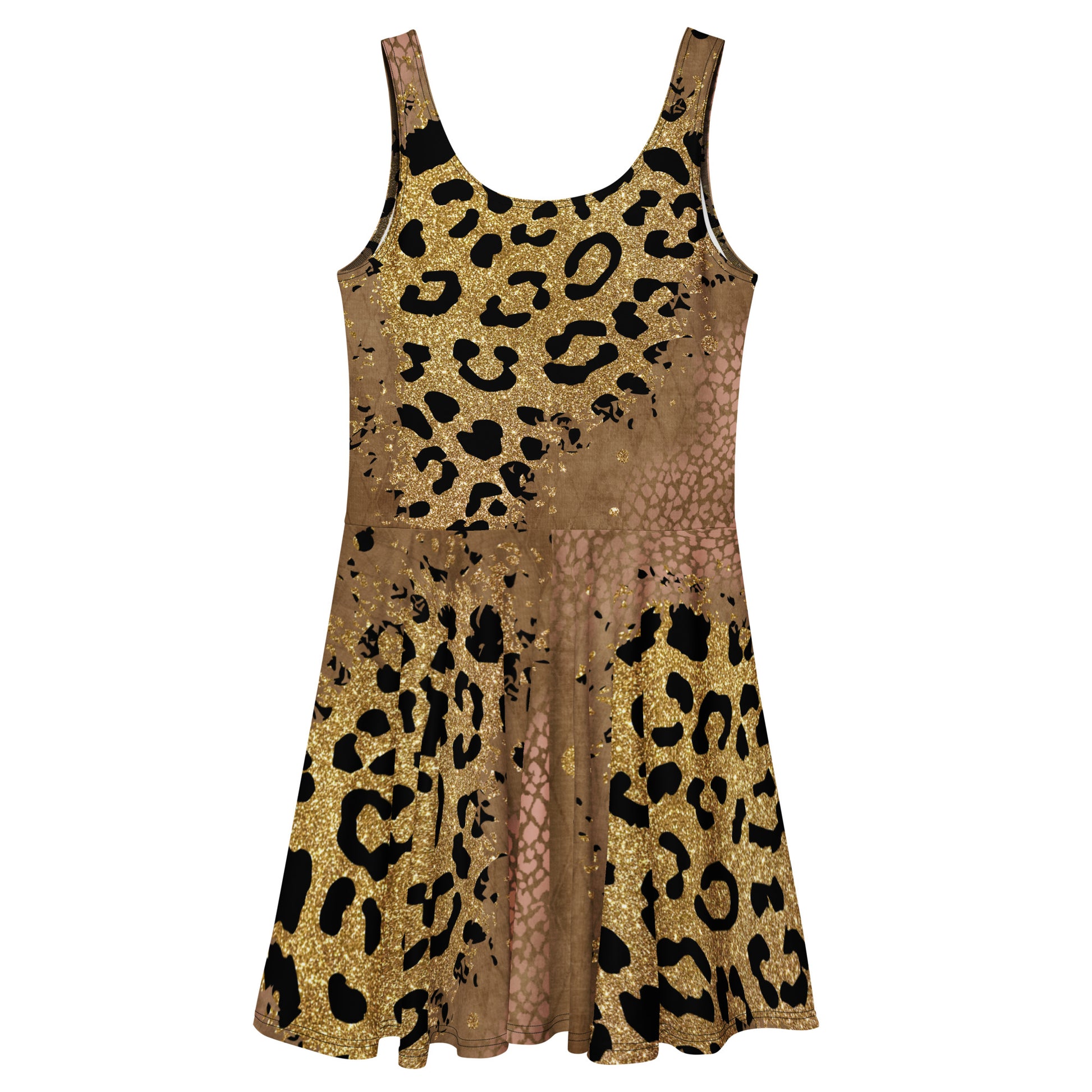 Jurken: "Golden Wild Elegance – Unieke Skaterjurk door Evy's Bloom Art" - Evy's Bloom Art