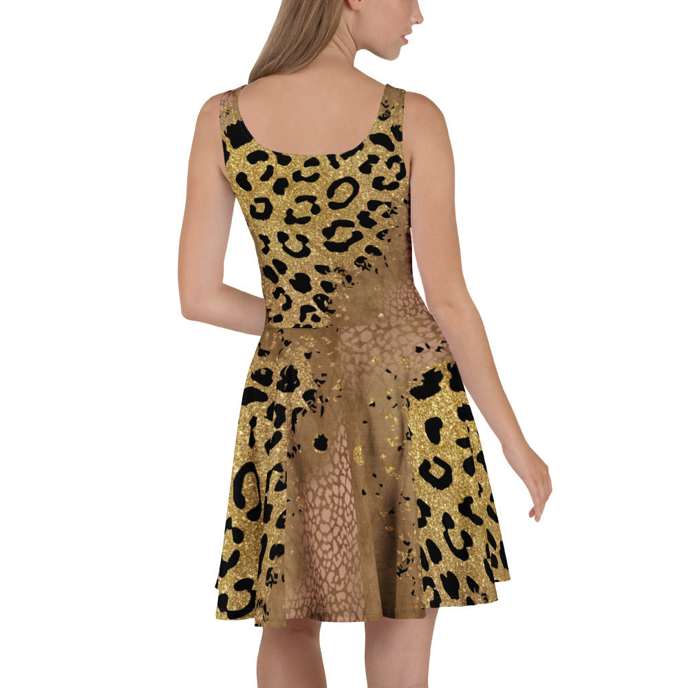 Jurken: "Golden Wild Elegance – Unieke Skaterjurk door Evy's Bloom Art" - Evy's Bloom Art