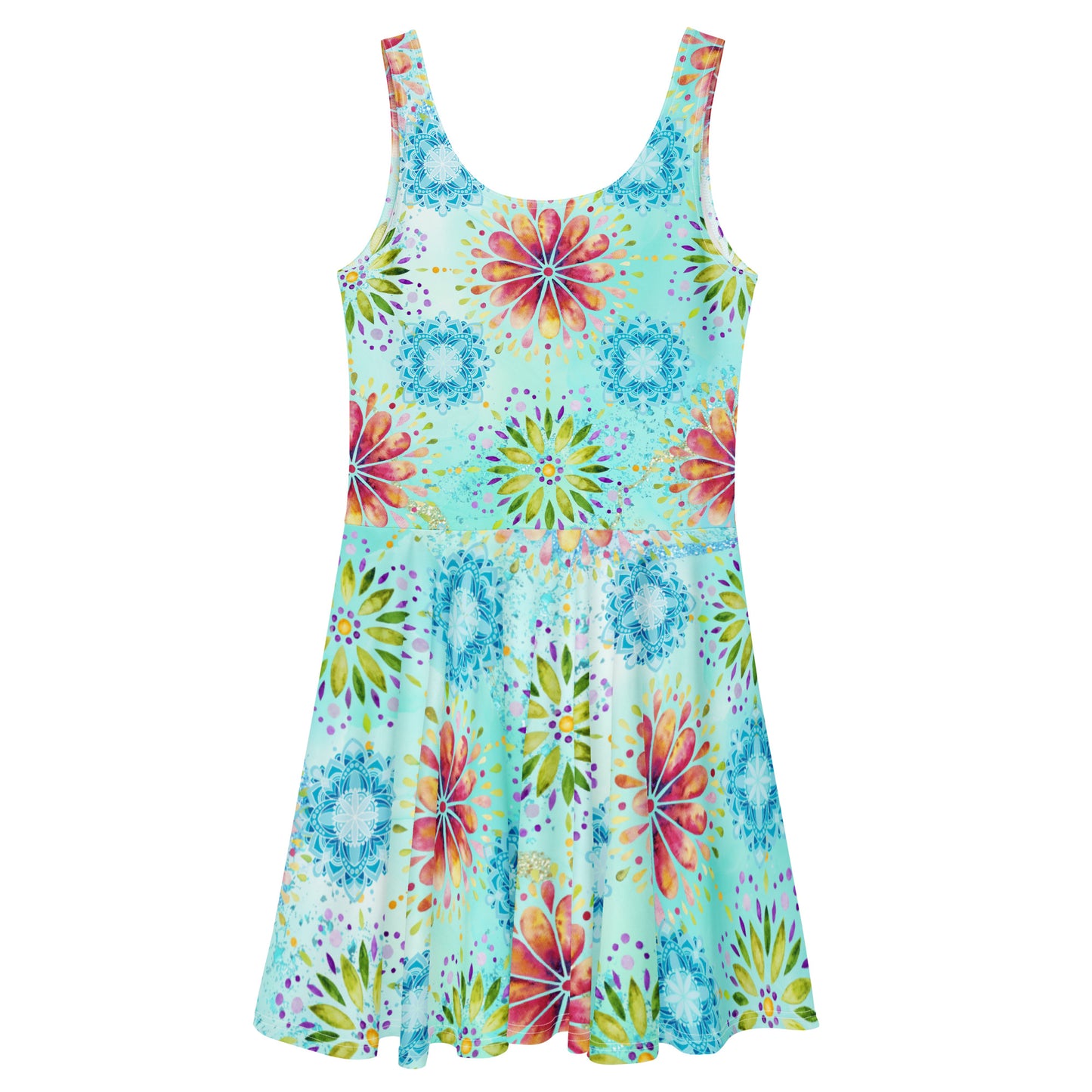 Jurken: "Boho Mandala Magie – Turquoise Skaterjurk door Evy's Bloom Art" - Evy's Bloom Art