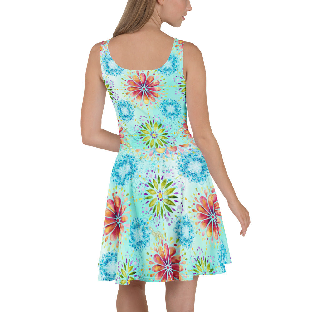 Jurken: "Boho Mandala Magie – Turquoise Skaterjurk door Evy's Bloom Art" - Evy's Bloom Art