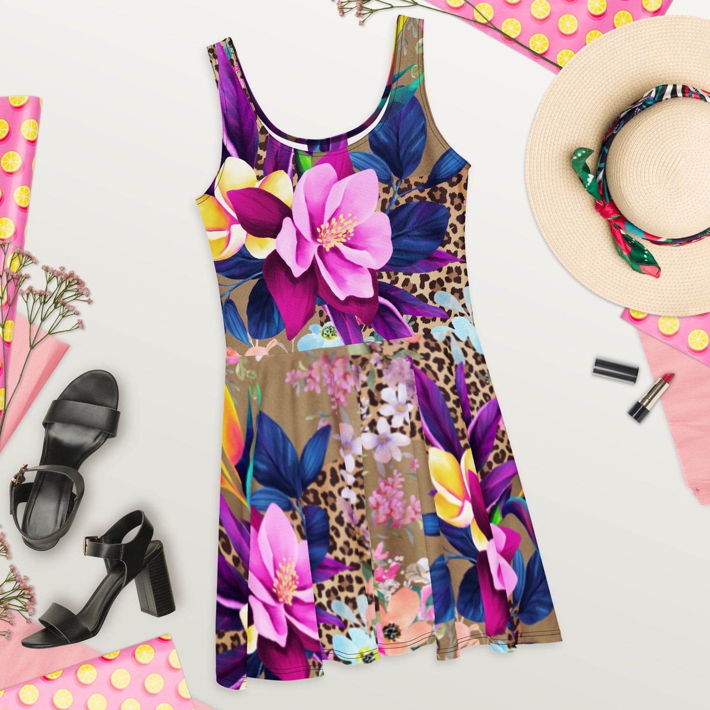 Jurken: "Wild Elegance – Unieke Kleurrijke Skaterjurk door Evy's Bloom Art" - Evy's Bloom Art