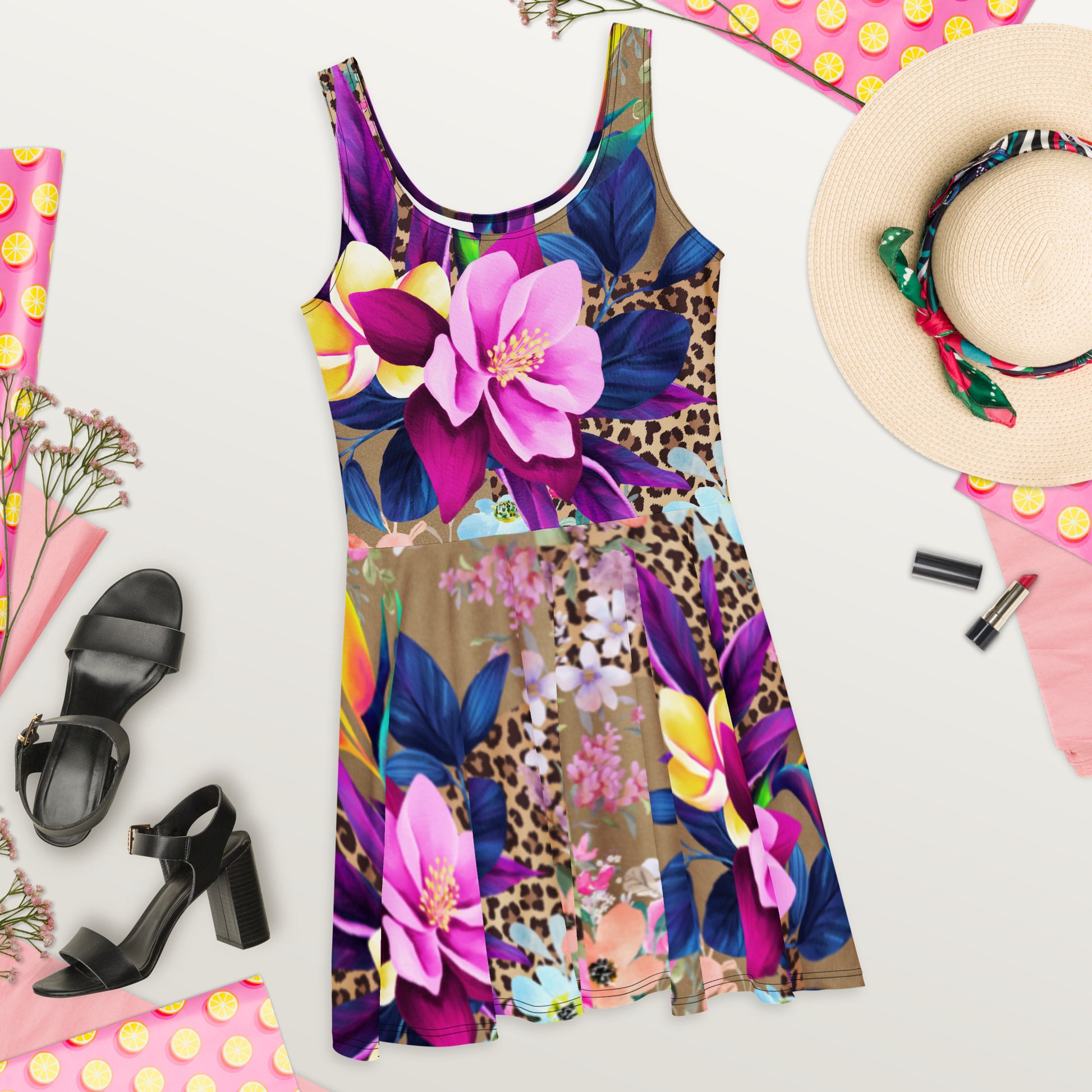 Jurken: "Wild Elegance – Unieke Kleurrijke Skaterjurk door Evy's Bloom Art" - Evy's Bloom Art