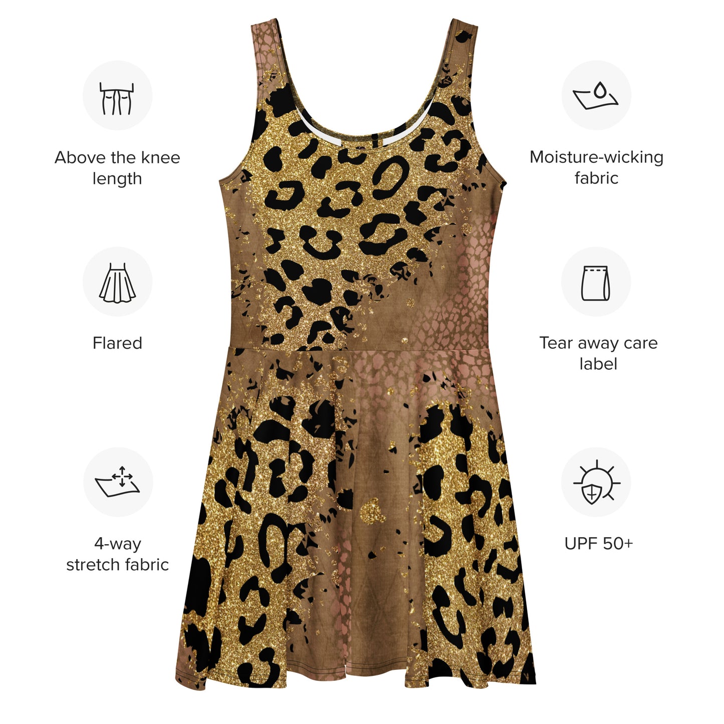 Jurken: "Golden Wild Elegance – Unieke Skaterjurk door Evy's Bloom Art" - Evy's Bloom Art
