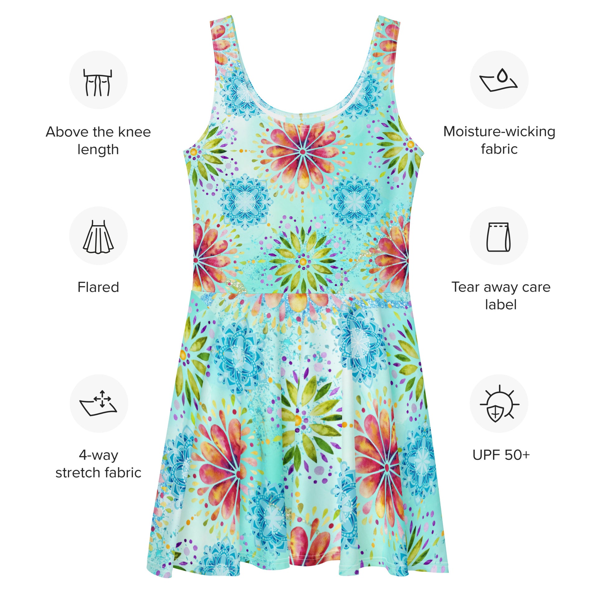 Jurken: "Boho Mandala Magie – Turquoise Skaterjurk door Evy's Bloom Art" - Evy's Bloom Art