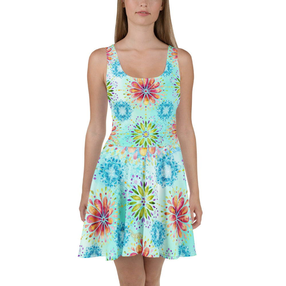 Jurken: "Boho Mandala Magie – Turquoise Skaterjurk door Evy's Bloom Art" - Evy's Bloom Art