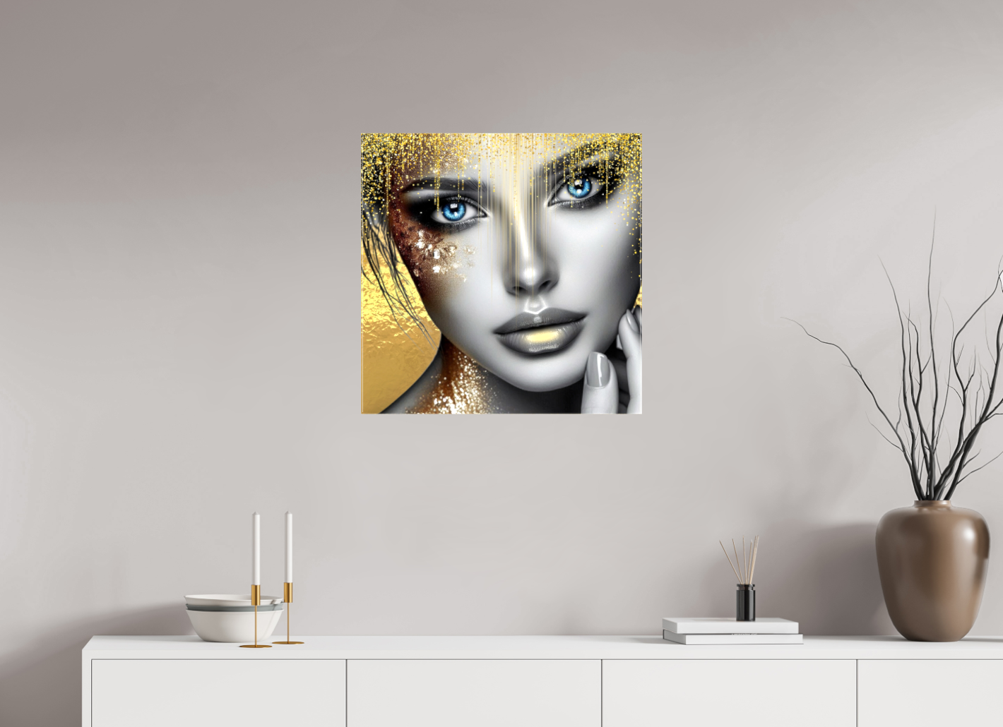 Kunstwerk: "Stralende Ogen, Gouden Glorie" Canvasprint Glanzend 3D - Evy's Bloom Art