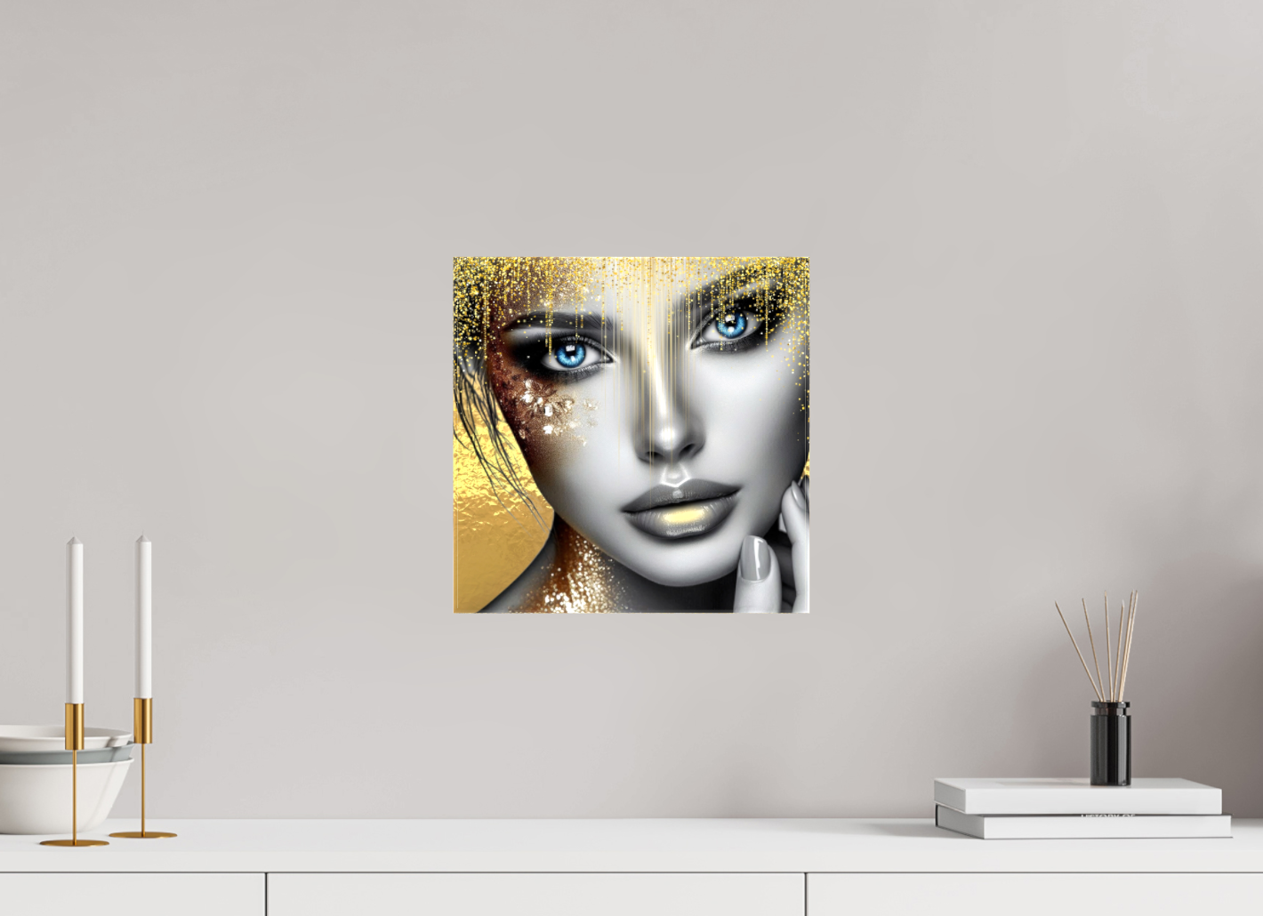 Kunstwerk: "Stralende Ogen, Gouden Glorie" Canvasprint Glanzend 3D - Evy's Bloom Art