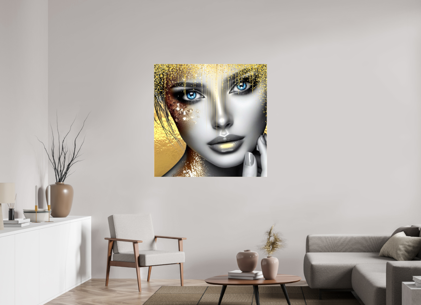 Kunstwerk: "Stralende Ogen, Gouden Glorie" Canvasprint Glanzend 3D - Evy's Bloom Art